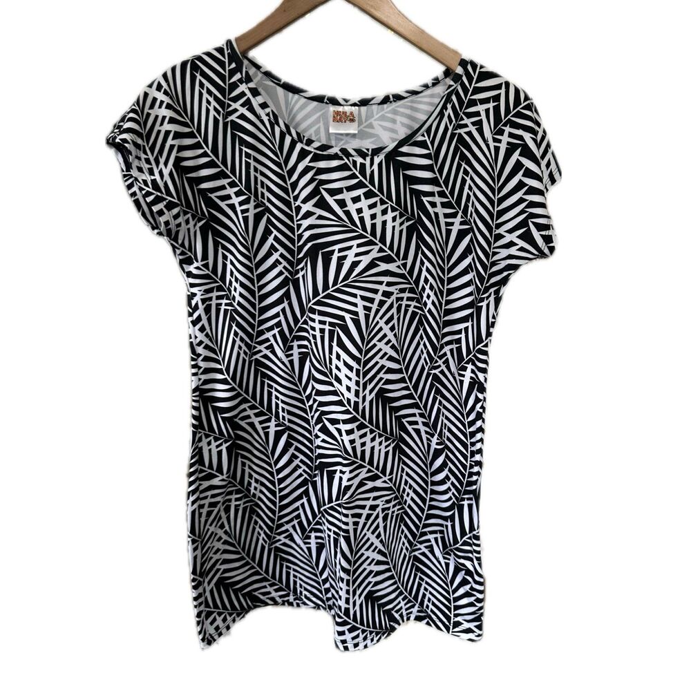 Hula Bay Juniors Hawaiian Tropical Palm Leaves Stretch Mini T-Shirt Dress S